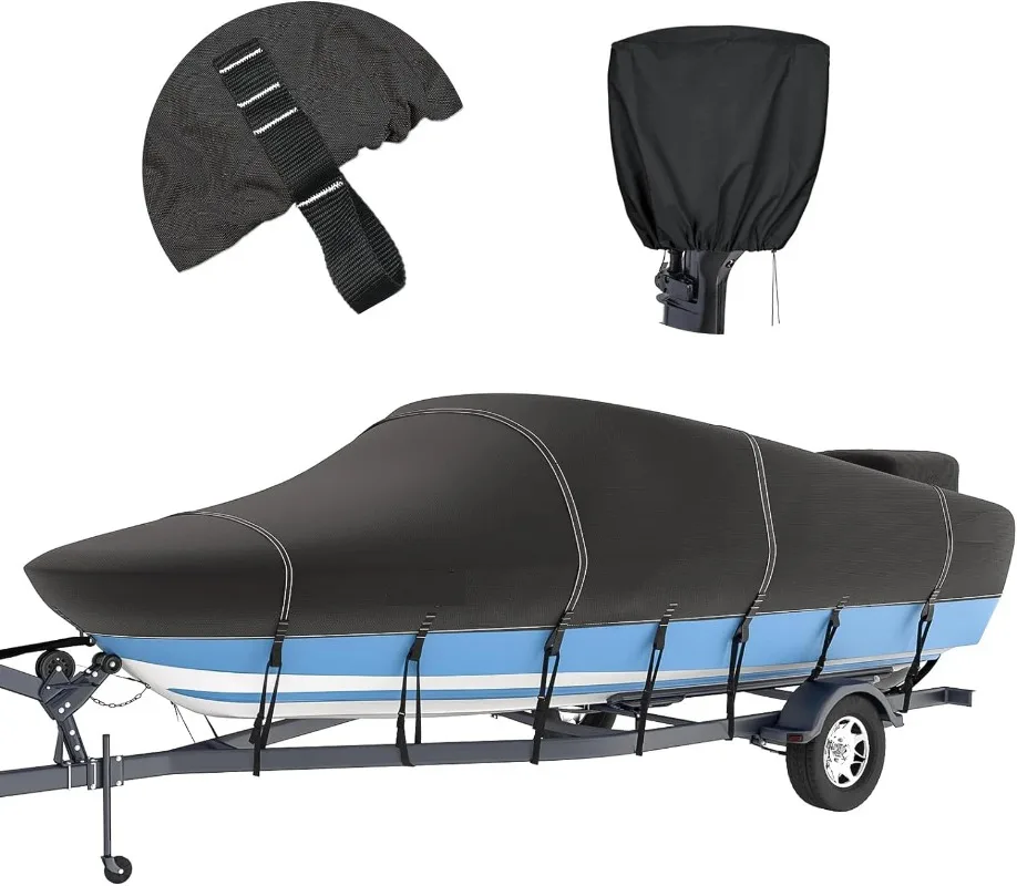 

800d Polyester Boat Cover For V-Hull Runabouts Outboards And I/O Bass Boats
