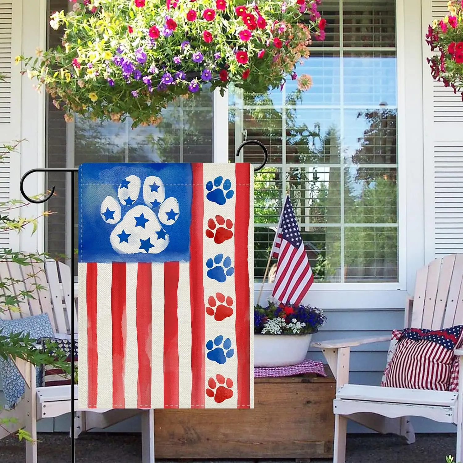 Dyrenson 4th of July Dog Cat Paw Prints Decorative Garden Flag, Patriotic America Watercolor Yard Outside Home Decorations P WWP