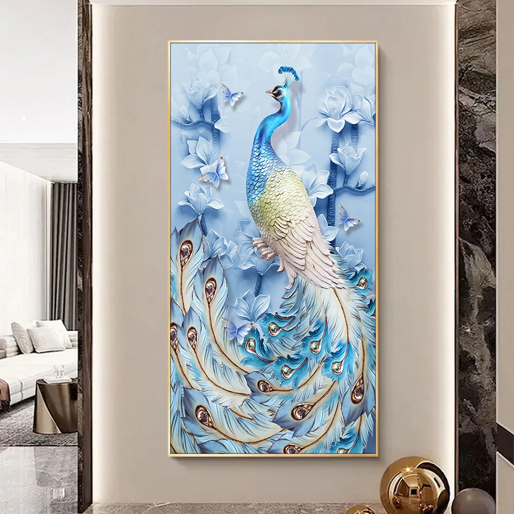 

Blue Peacock Canvas Painting Animal Canvas Poster Prints Home Wall Art Aesthetic Decoration Illustration