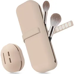 Travel Makeup Brush Holder, Silicone Cosmetic Brushes Bag, Makeup Sponge Case Portable Waterproof Makeup Tools for Women Girls