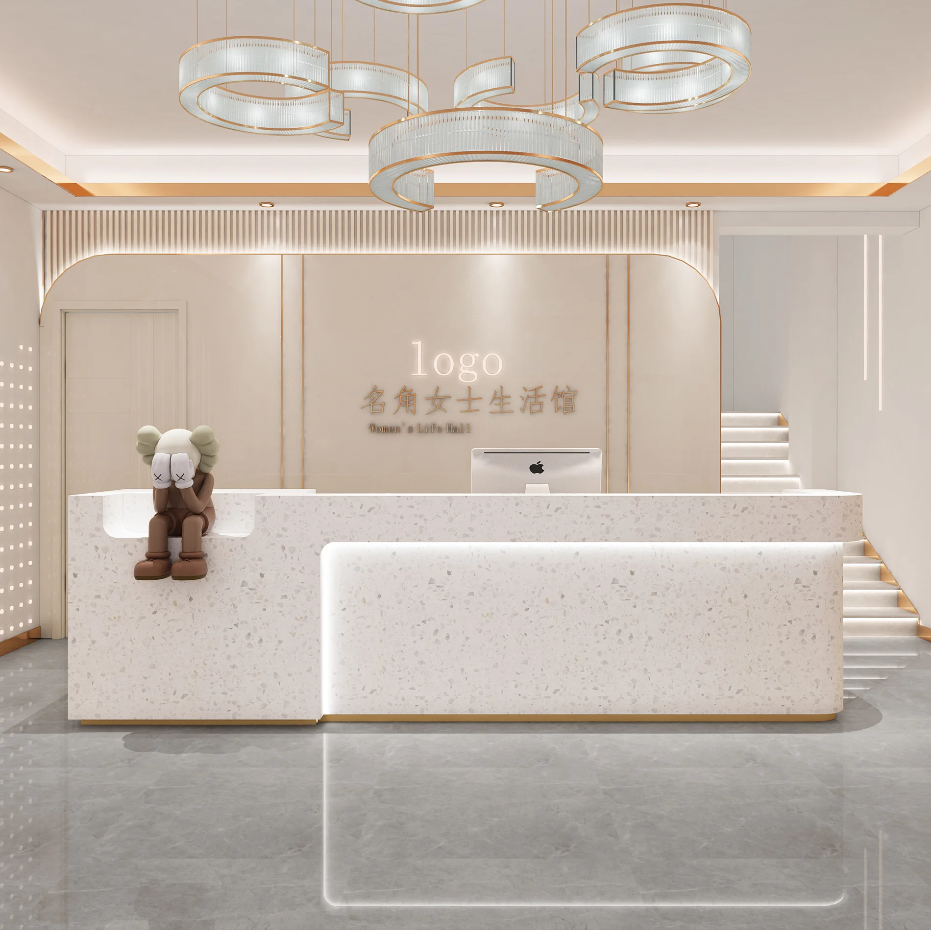 Simple modern embroidery bar counter clothing store checkout page store small beauty salon barber shop front desk