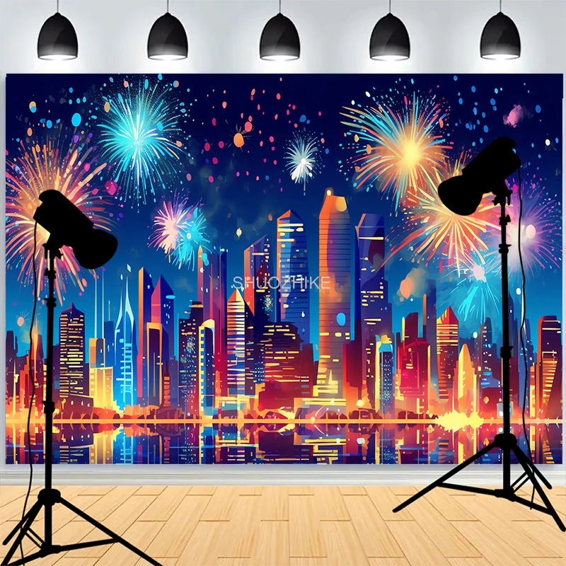 

Christmas Day Background Fireplace Living Room Decoration Snowflakes Pine Tree Family Party New Year Photography Backdrops XH-05