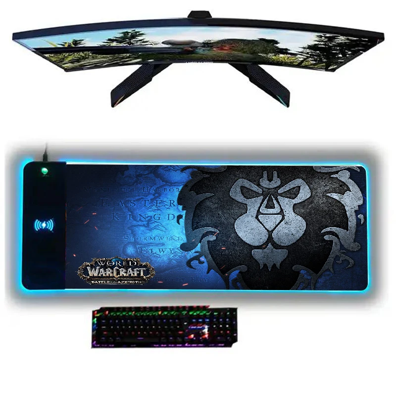 

15W RGB LED Mouse Pad Wireless Charger Mouse Mats Gamers Gaming Accessories Backlight Desk Mat Gloway WOW for World of Warcraft