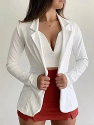 New Chic Elegant Solid Color Button Women Blazers Long Sleeve Vintage Business Jacket Autumn Lapel Slim Fit for Work Blazers