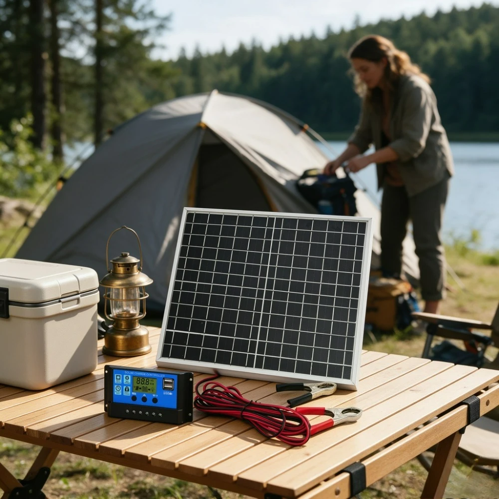 Portable Outdoor Solar Generation Power Kit 12W Monocrystalline Aluminum Solar Panel 12V Smart Charge Controller for RV Boat