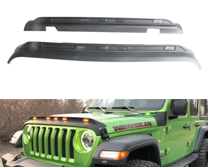 Car ​Hood Protector Front Rear Trail Armor Stone Guard Cover Shield with Amber LED Light For Jeep Wrangler JL 2018-2023