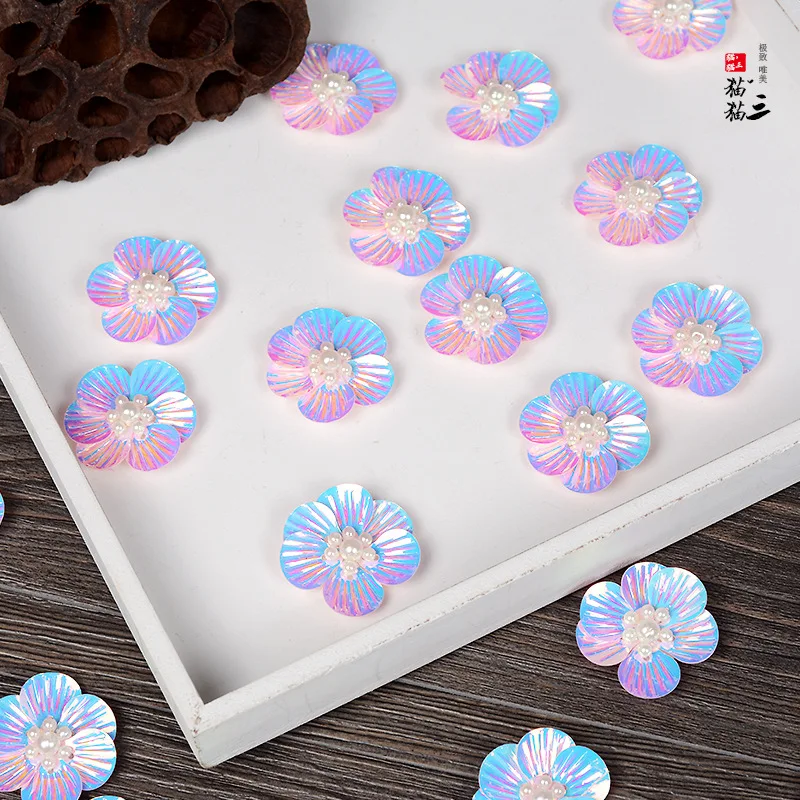 Small Handmade Bead Sequins Shell Flower Cloth Sticker Three-dimensional Flower Clothing Shoes and Hats DIY Accessories Decorati