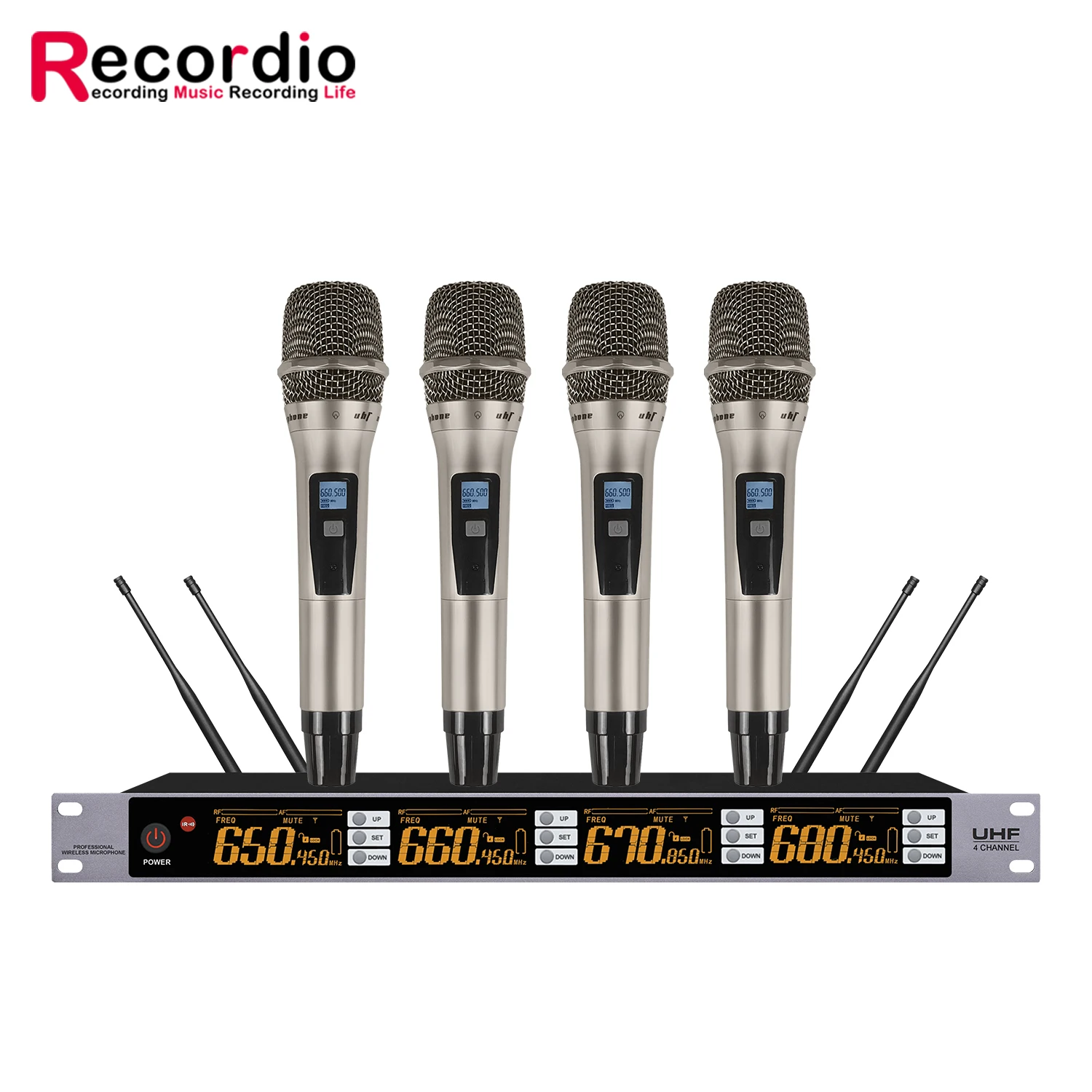 GAW-BR808 Professional Wireless System with IR Infrared Pair Frequency UHF Wireless 1 to 4 Microphone for Stage KTV