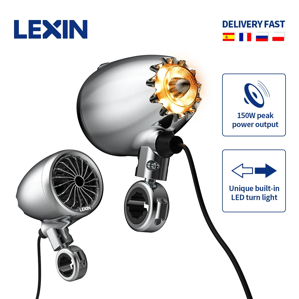 Lexin Q3  Altavoz de Motocicleta 150W Bocina, Bluetooth 5.0 Estéreo Portátil impermeable con Radio FM y reproductor de música MP3