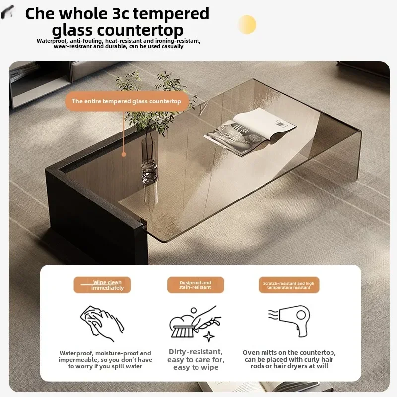 y9.3-  minimalist glass coffee table rectangular lig luxury high-end art modern home living room