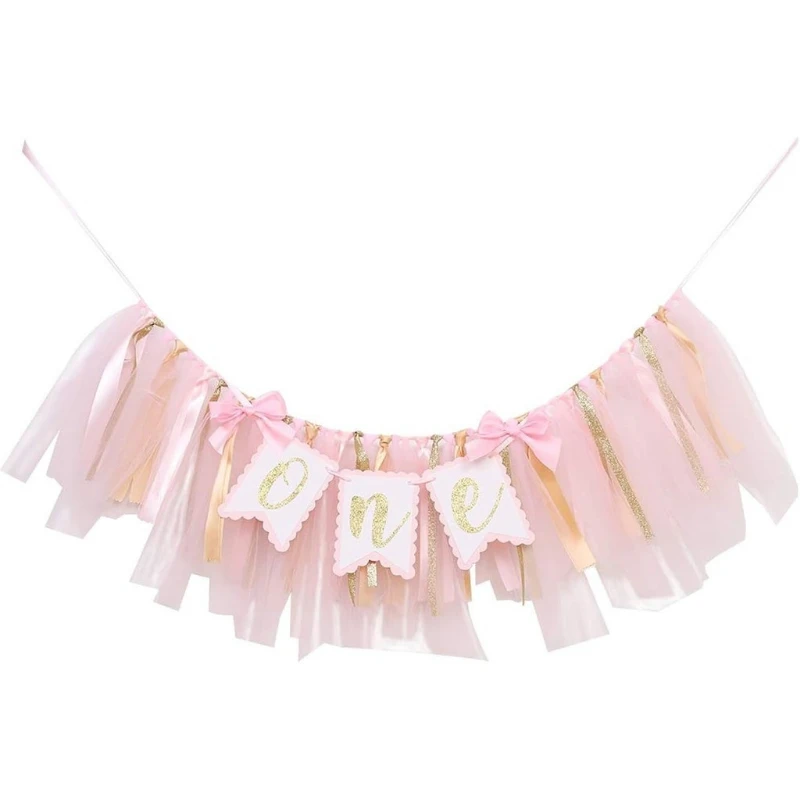 1PC First Kids Birthday Pink Bowknot Highchair Banner Baby Shower Girl One Highchair Garland