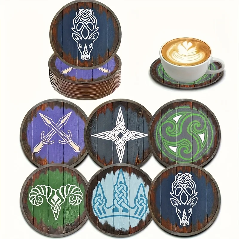 2D Retro Wooden Cup Mat Mystical Runes Lightweight Coffee Shops Tea Rooms Offices Home Decor Party Seasonal Festive Decor