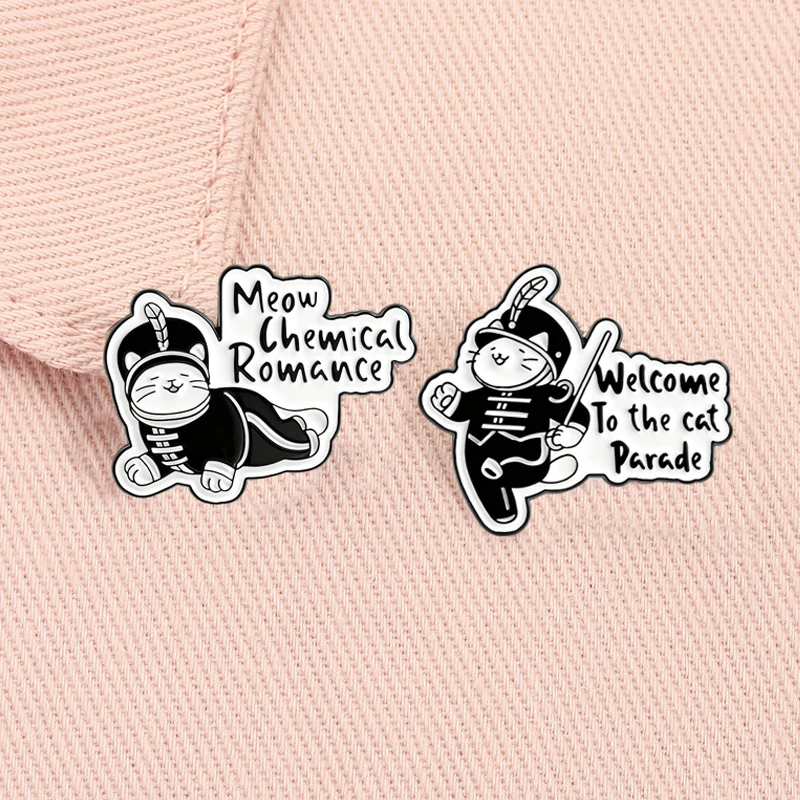 Meow Chemical Romance Enamel Pins Welcome To The Cat Parade Funny Cute Military Cat Animal Brooches Lapel Badge Jewelry Gifts
