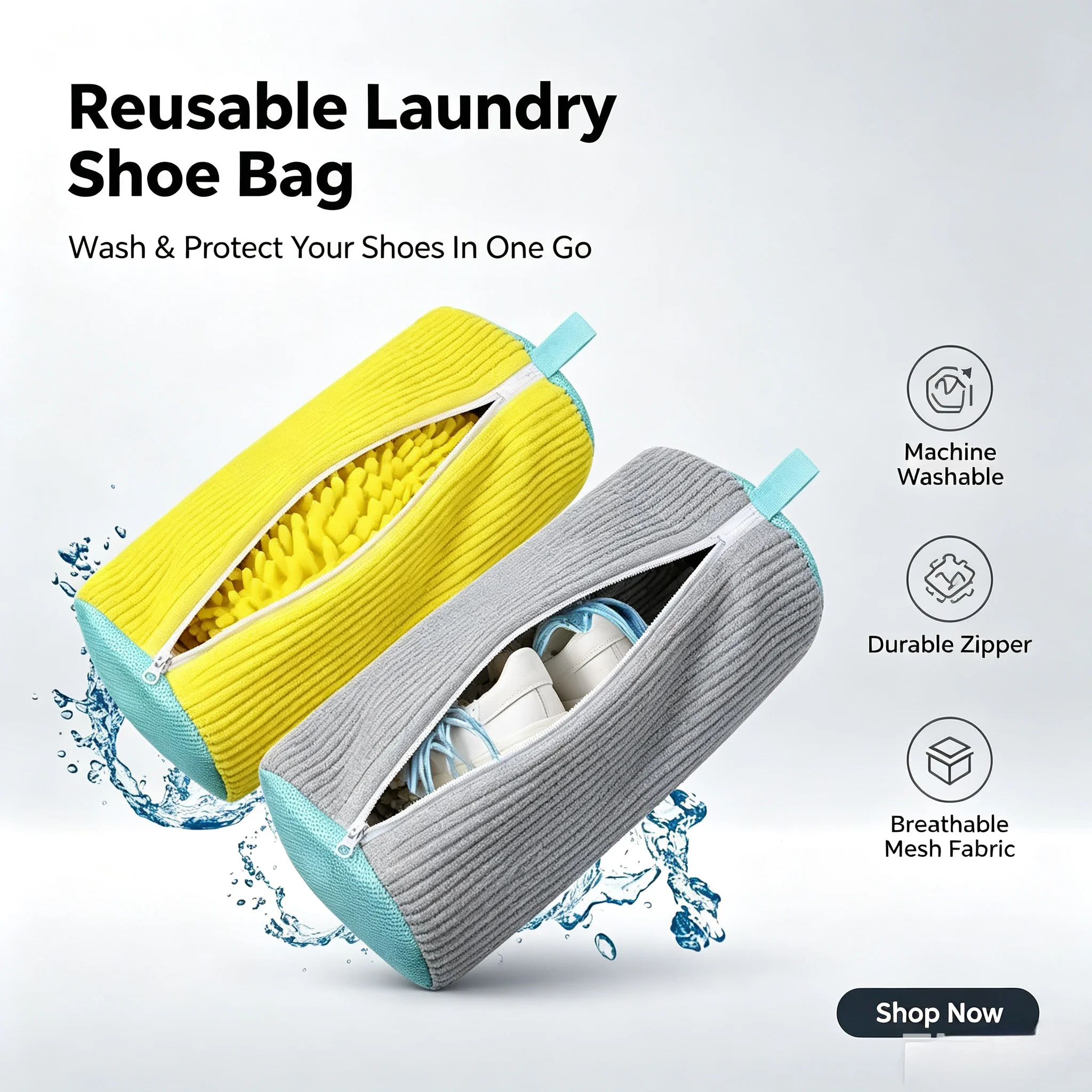 2PCS Chenille Shoe Laundry Bags Non-Abrasive Washing Machine Shoe Protector Bags for Sneakers Travel Storage Thickened Mesh Zipp