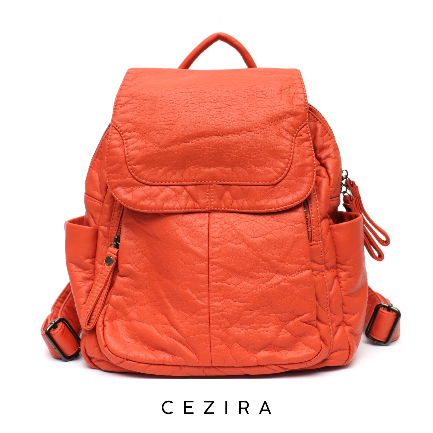 

CEZIRA Fashion School Female Backpack Teenagers Women Multi Pockets Functional PU Leather Shoulder Bags Large Travel Knapsack