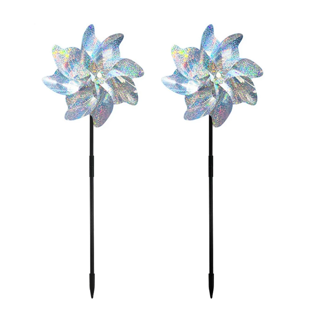 2/10pcs Bird Repellent Windmill Practical 8 Leaves DIY Birds Deterrent Windmill Creative Outdoor Garden Lawn Yard Decoration