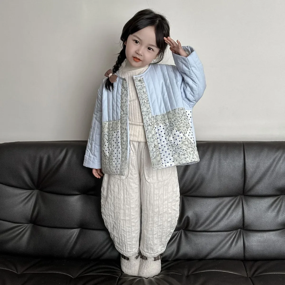 South Korea Children Clothing 2023 Winter New  Girls' Children Cotton and Thickening Floral Coat Children's Cotton-Padded Coat