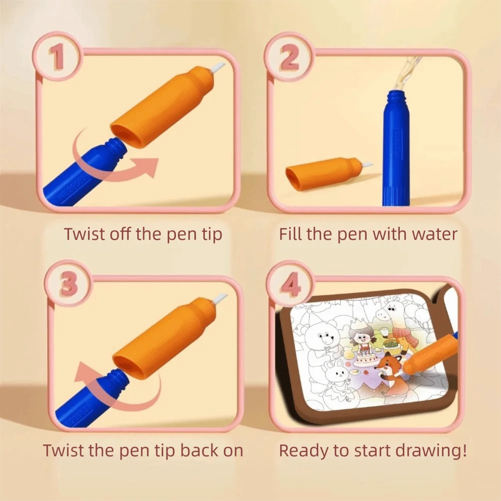 Con penna Libro da disegno ad acqua Acqua pulita Libro da colorare riutilizzabile multi-scena Riutilizzabile Design fai-da-te Libro da disegno magico Uso dei bambini