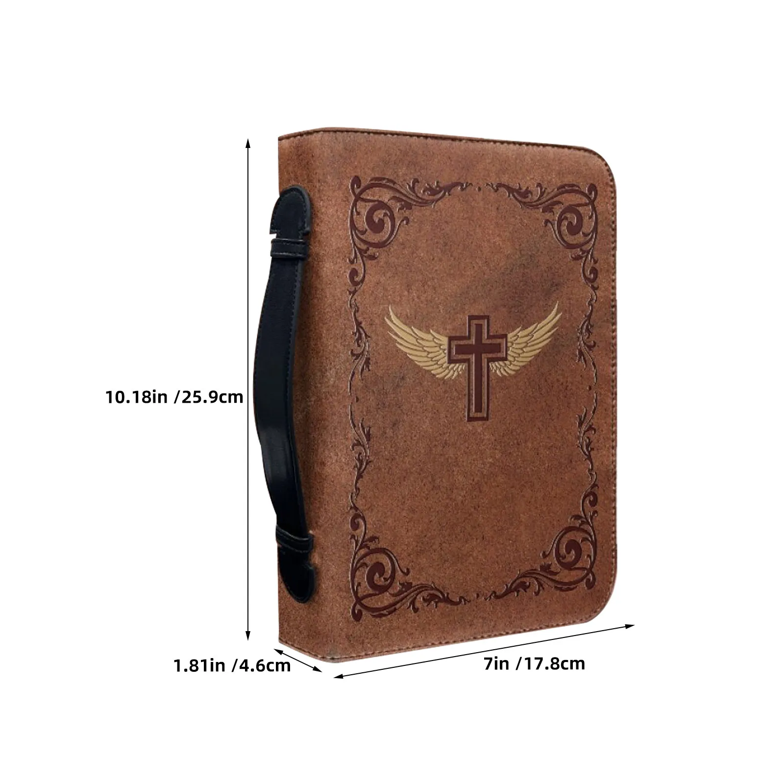 PU Bible Cover Organizer Brown Vintage Print Secure Zipper Bible Tote Bag for Women Prayer Travel Study