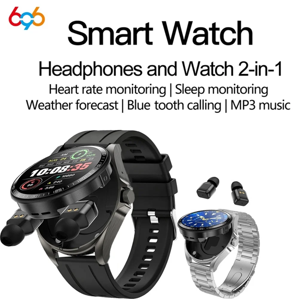

Смарт-часы 2026 для мужчин с наушниками 2-в-1: Bluetooth-вызовы, музыка, мониторинг сердечного ритма и сна, TWS-гарнитура, умные часы