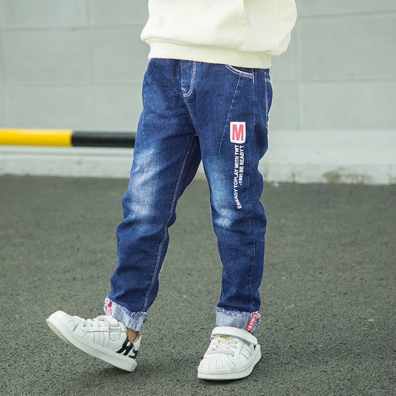 IENENS Autumn Boy's Stertch Jeans Kids Denim Long Pants Spring Slim Jeans Young Boy Cowboy Trousers Elastic Waist Pants 5-13Y