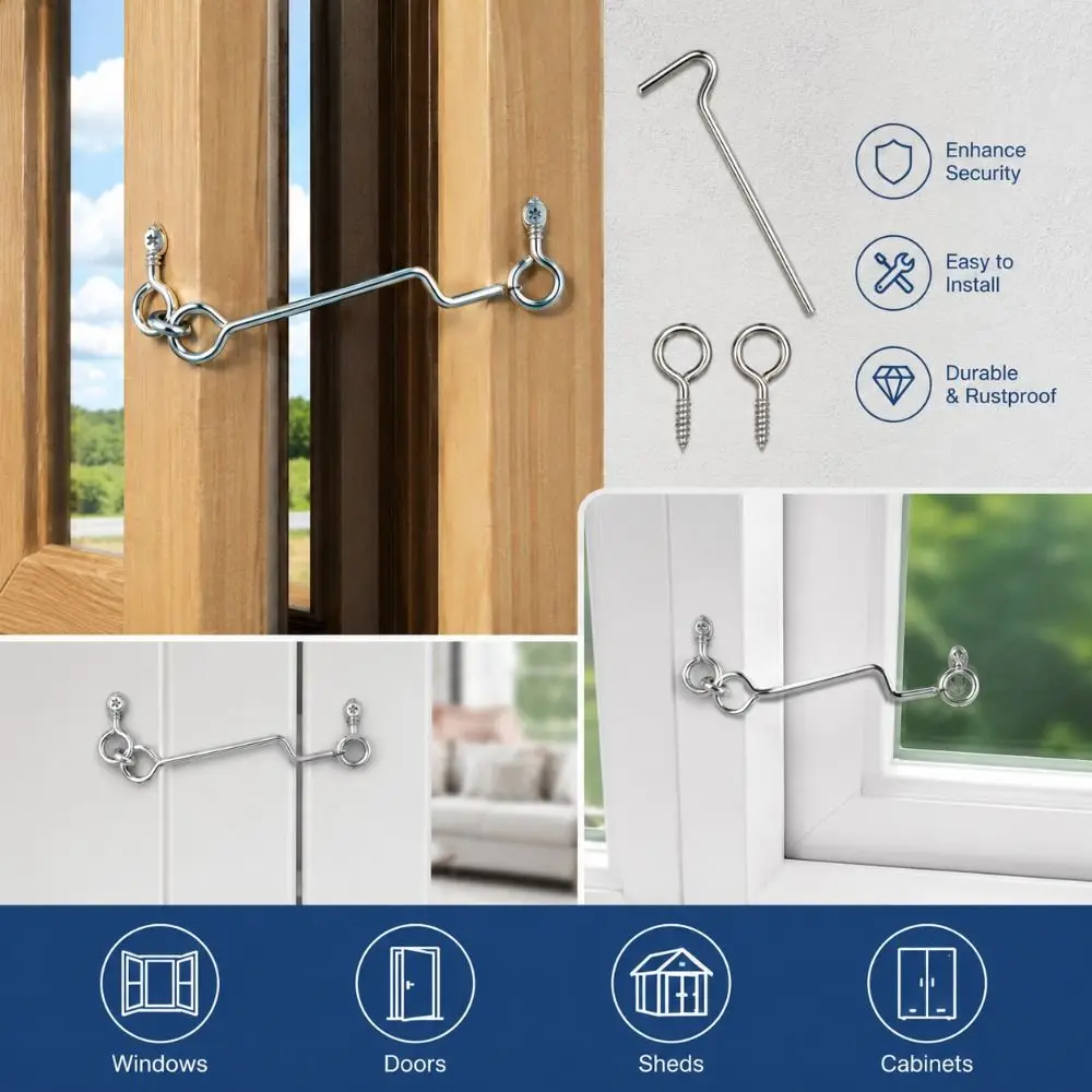 20pcs Practical Zinc-Plated Iron Swivel Window Hook Rust Resistant Sturdy Gate Hook Universal Cabin Hook Latch Shed