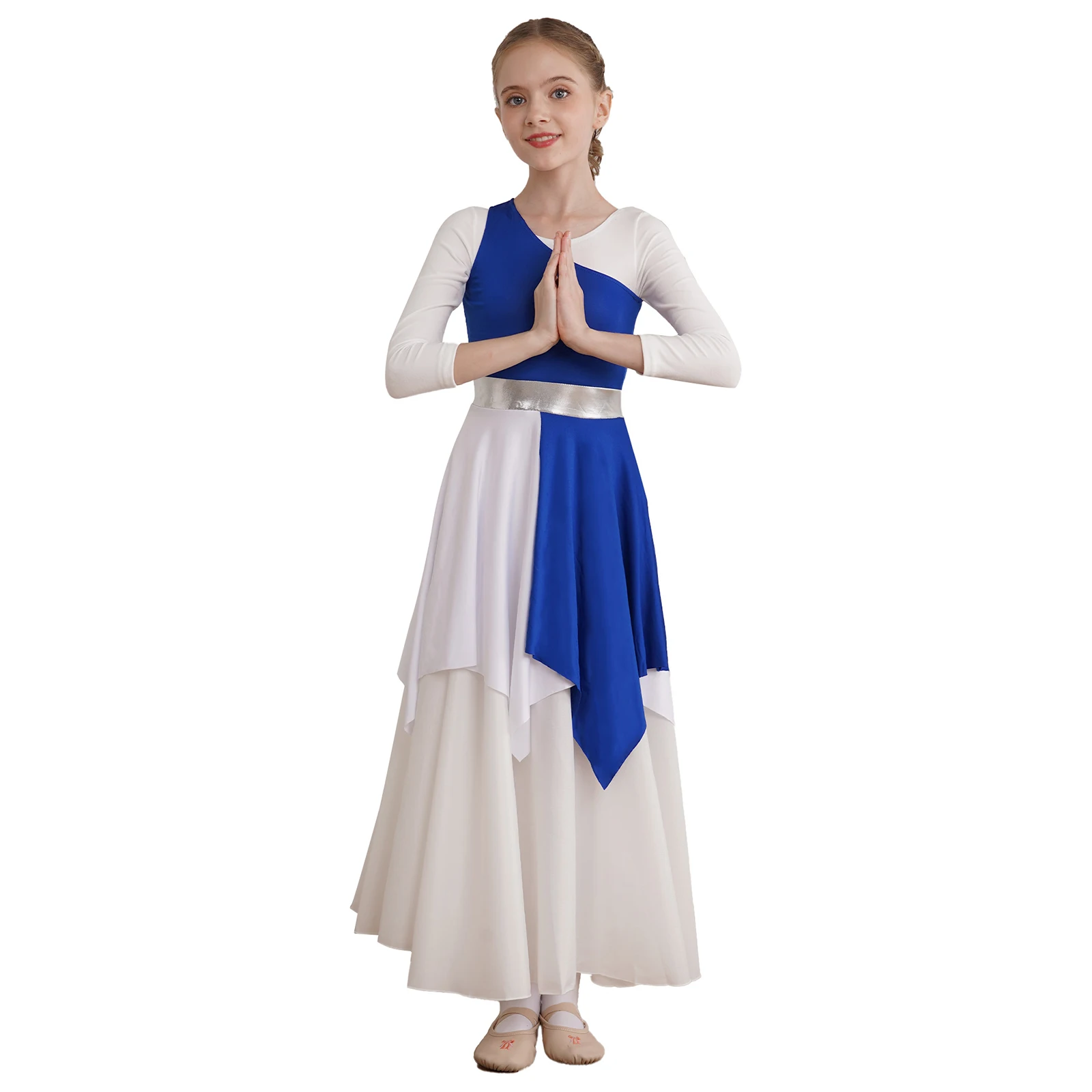 Bambini ragazze chiesa liturgica coro culto vestito senza maniche orlo asimmetrico vestito bambino asimmetrico lode Dancewear