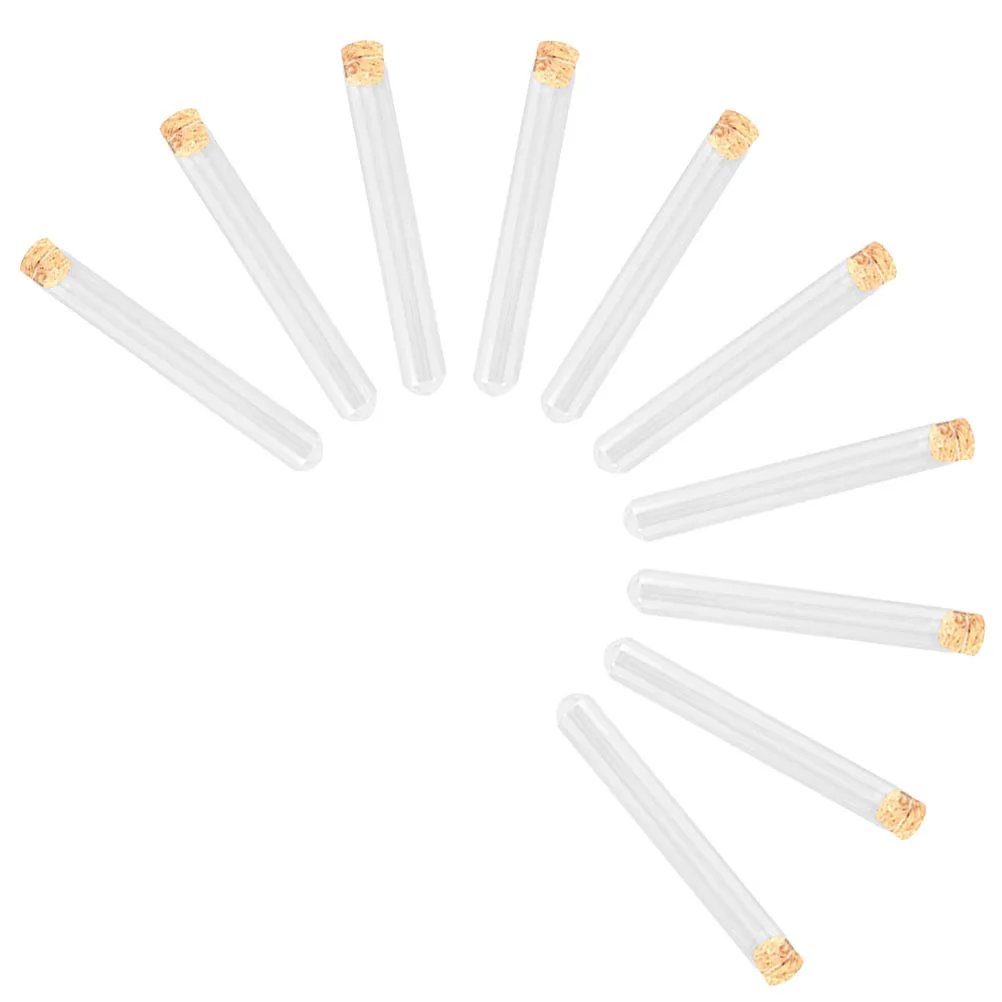 

10pcs Glass Test Tubes Round Bottom Wooden Corks Smooth Wall High Transparency Heat Resistant Lab Research Sample Storage