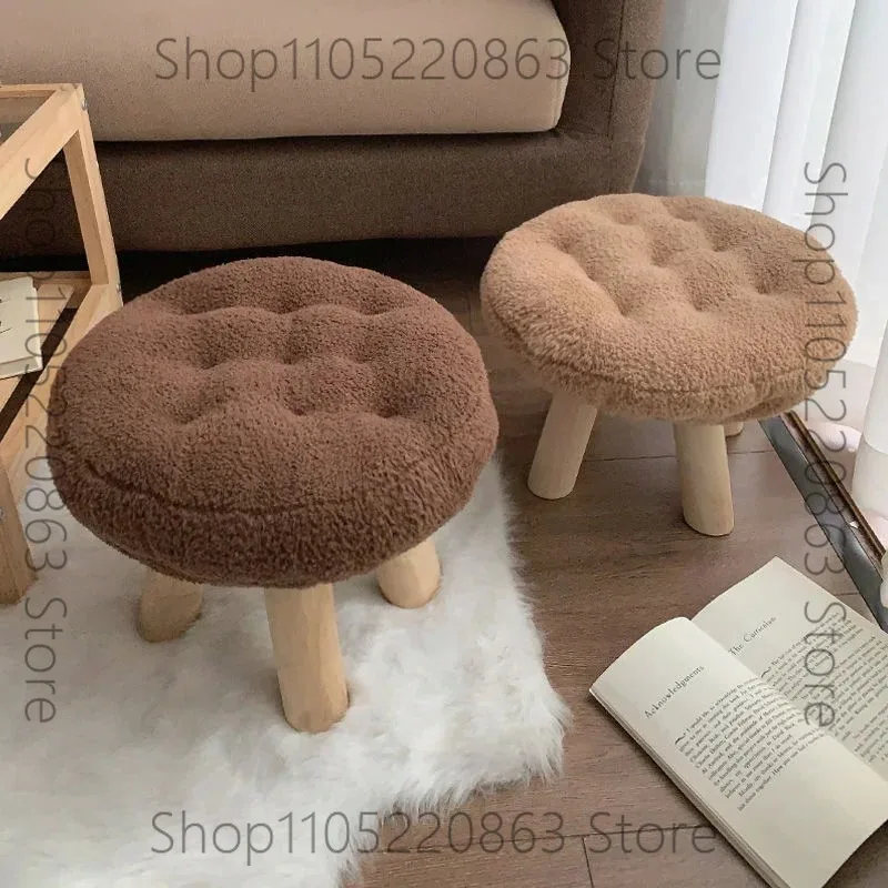 Pouf Créatif Nordique en Bois Massif, Petit Tabouret Sphérique Amovible et Lavable, Ottoman Rond, Pouf d'Intérieur