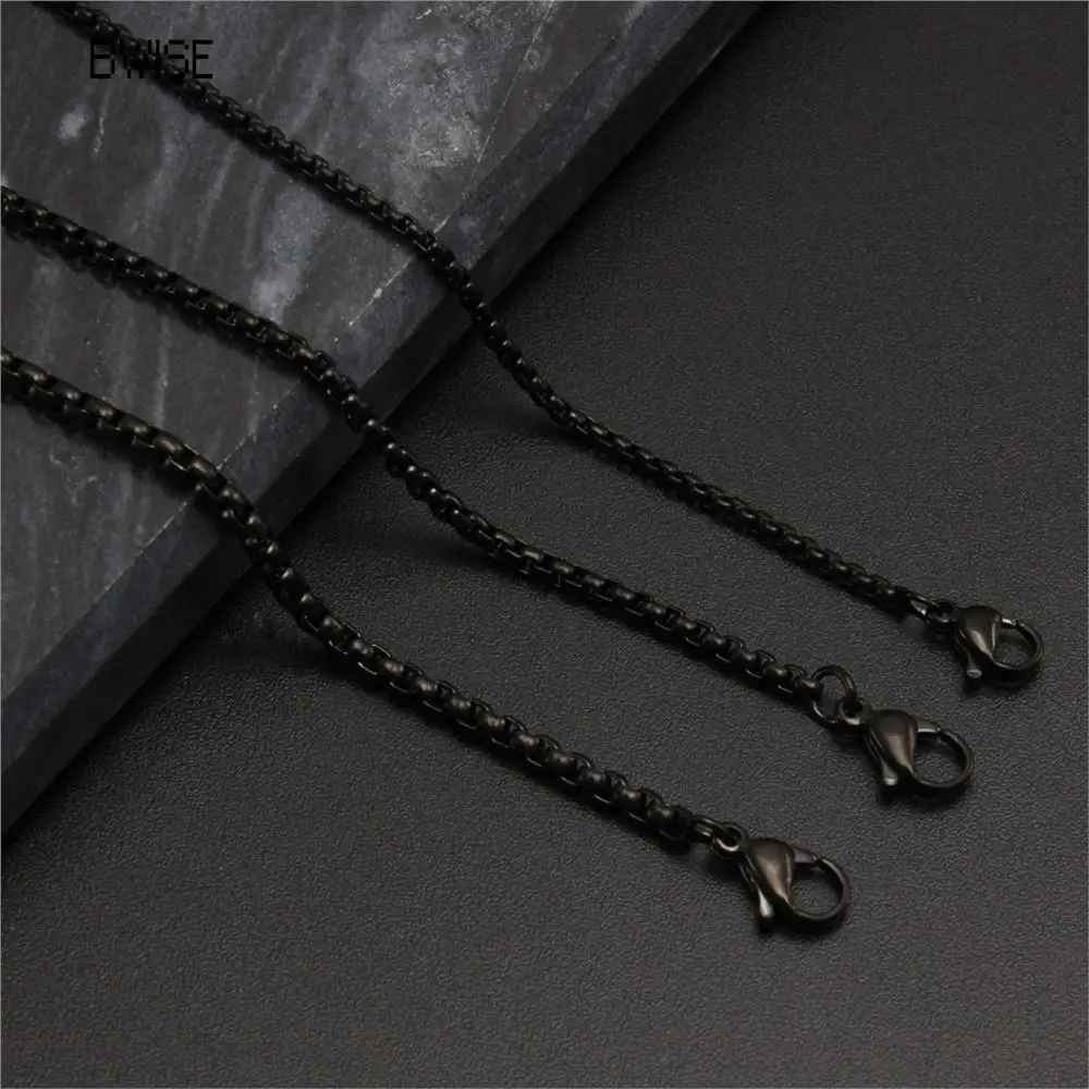 Bwise 2MM 2.5MM 3MM Box Chains Stainless Steel Necklace DIY Long Necklaces Jewelry for Women Men Statement 45CM-75CM