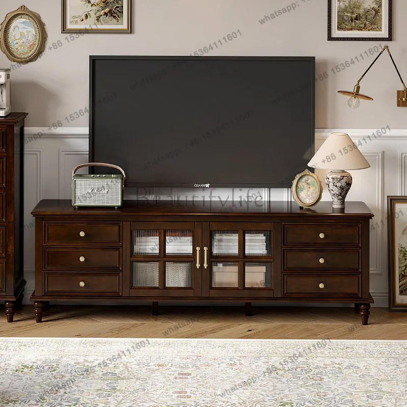 

Американский ретро-шкаф для телевизора из массива дерева, напольный низкий шкаф с несколькими ящиками для хранения.