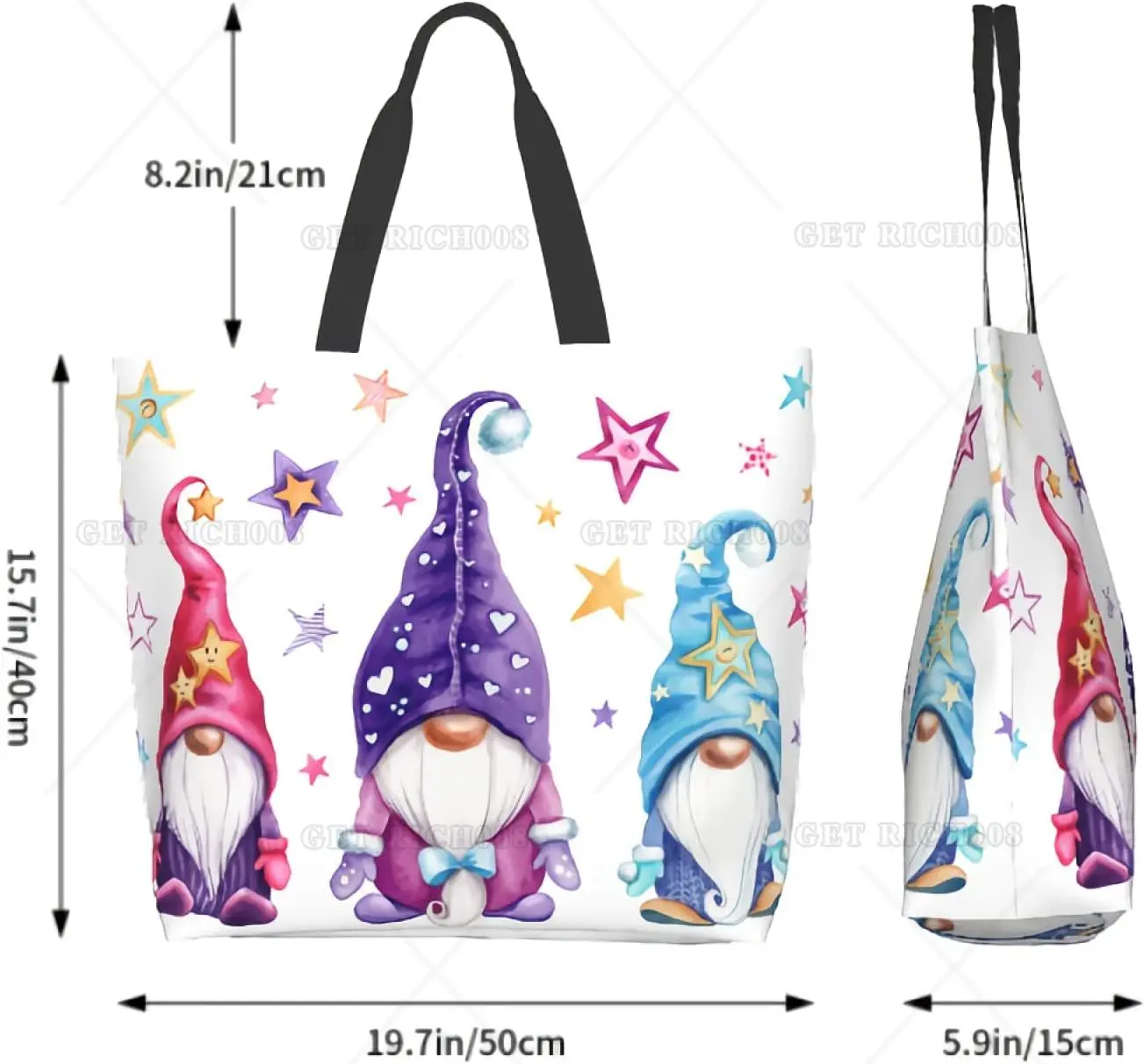 Cartoon Gnomes Colorful Xmas Shoulder Bag Large Reusable Eco-friendly Shopping Bags Portable Storage Reusable Shopping Bag