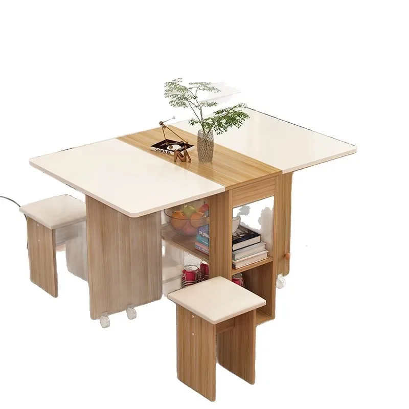 Folding table dining table household small apartment 4 people  eating round simple mobile