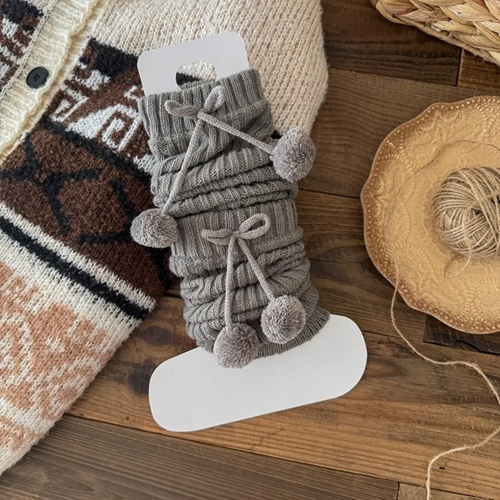 

New Solid Color Leg Warmers Knitted Bow Thickened Mid-Calf Sock Harajuku Middle Tube Socks Women