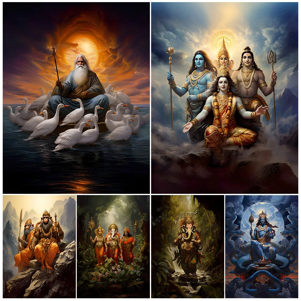 Ganesha Shiva Family Hinduism Hindu Mythology Posters Wall Pictures For Living Room Poster Wall Art Canvas Painting Unframed