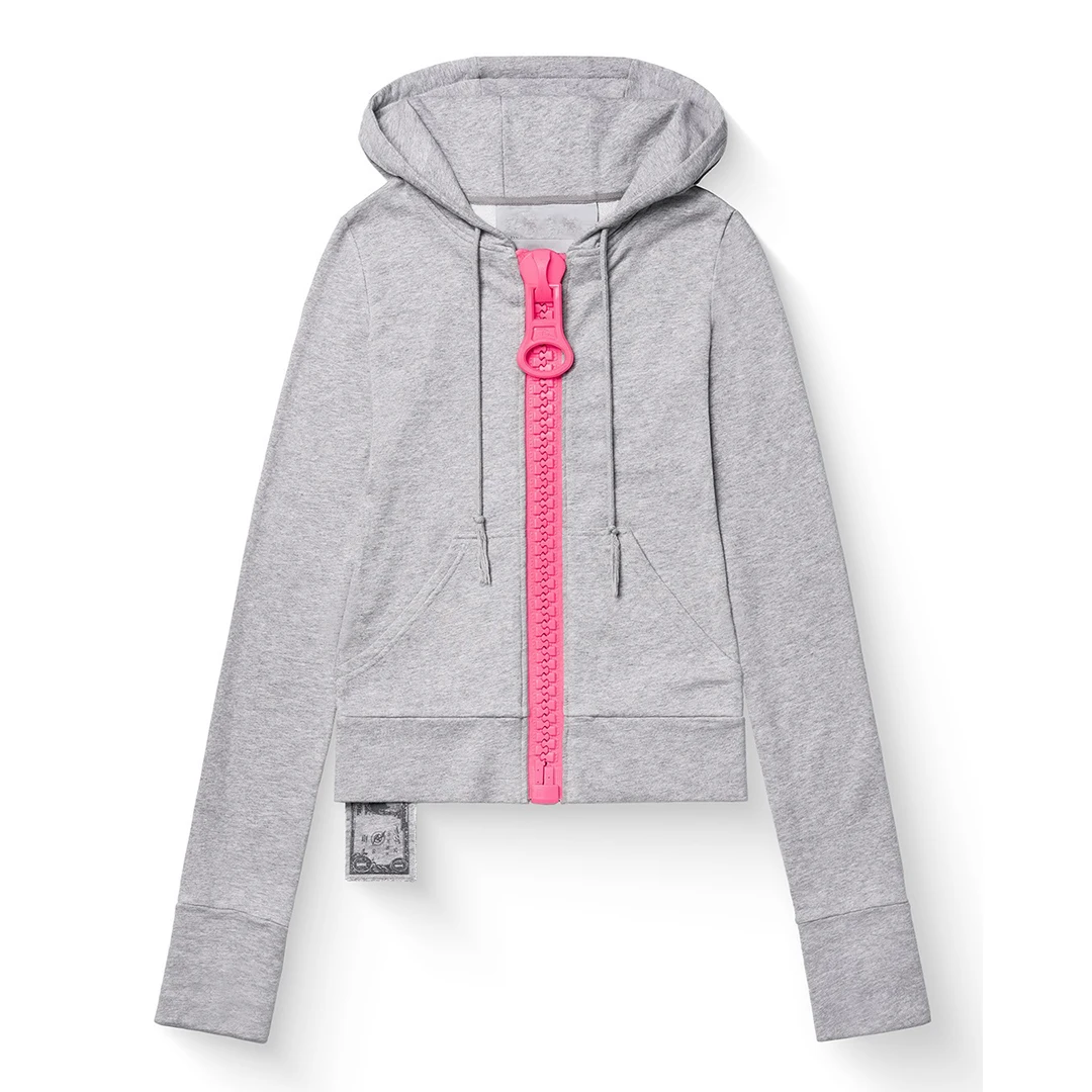 Damen Frühlings- und Herbst-Streetwear Einfarbiger Großer Ring-Zipper Weitgezahnter Reißverschluss Kapuzen-Cardigan Hoodie Gothic Y2K Casual – Detail 5