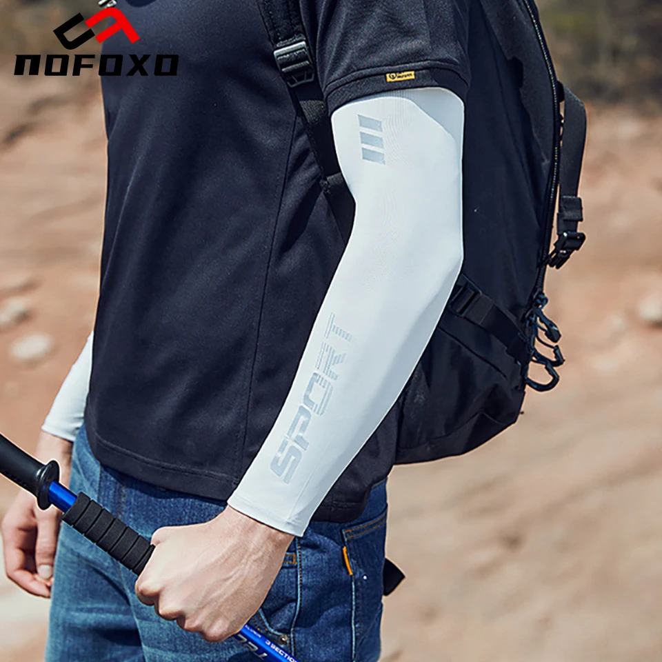

NOFOXO Summer Men's Sports Arm Sleeves Ice Silk UV Protection Sweat-Absorbent MTB Road Lightweight Breathable Cooling Arm Cover