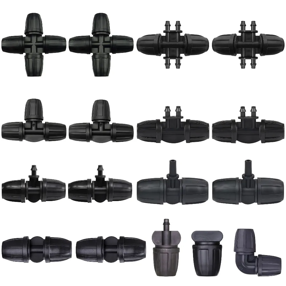 10 Conectores de Manguera para Jardín de 3/8" a 1/4" (8/11 a 4/7mm) con Espiga, Adaptador de Tubería en T, Codo Recto y Tapones de Extremo para Irrigación