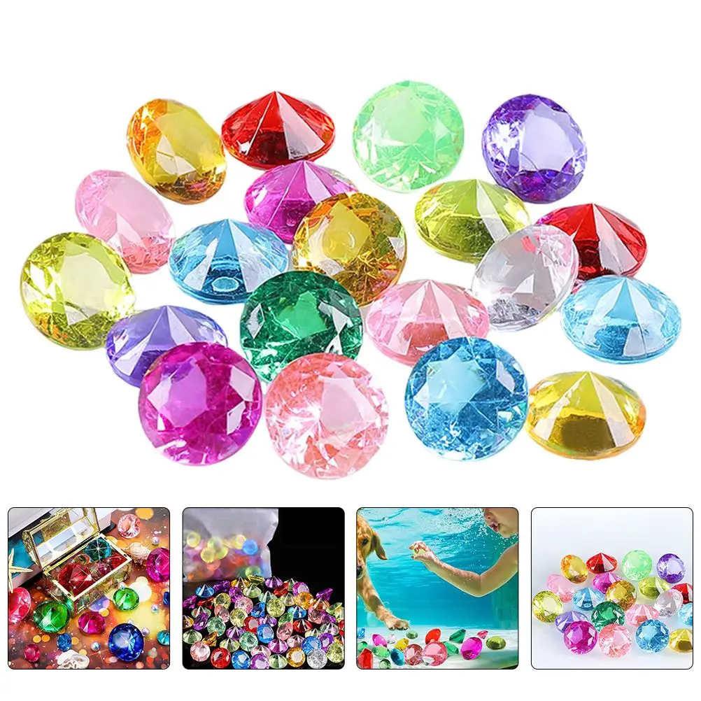 

60pcs Diving Gems Pool Toys Large Acrylic Gems Big Gems Pirate Treasure Chest Summer Underwater Swimming Toys