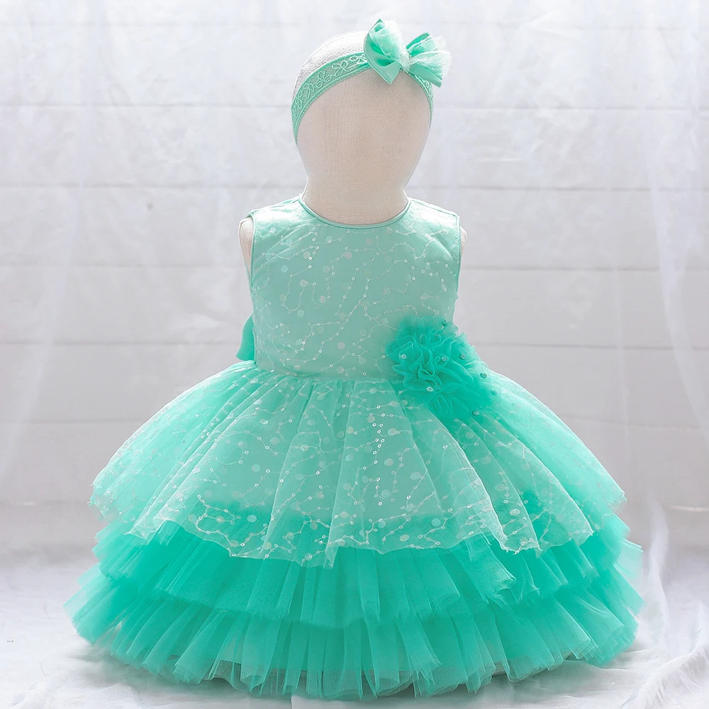 2pcs Toddler Sequin Flower Baby Girl Party Dress Infant Tulle 1st Birthday Princess Kids Dresses for Girl Wedding Bridemaid Gown