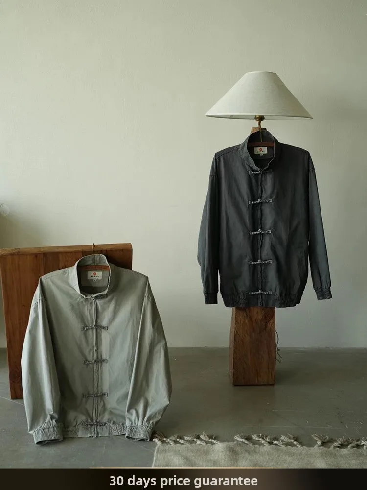 

NTED Chinese Sle Long Sve Jaet Men's Waed Vintage Collar Coat Autumn Trendy Brand Couple's Tang Costume Outerwear