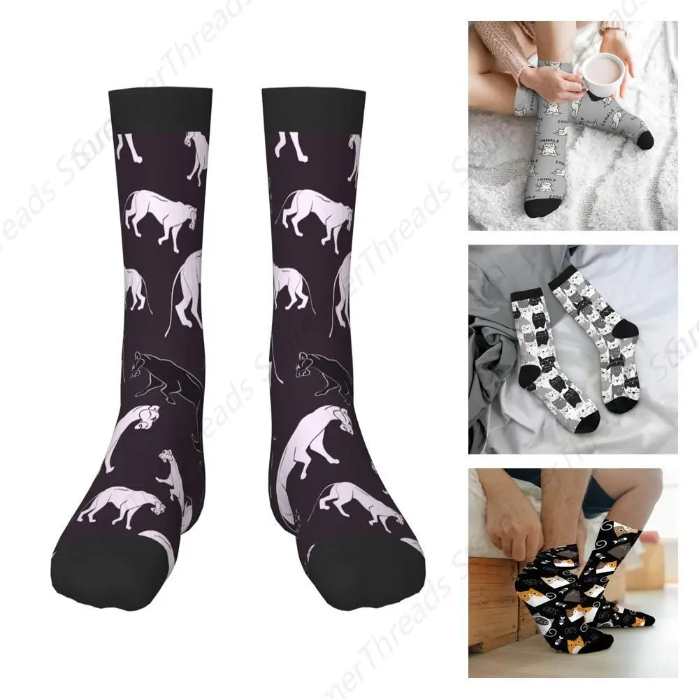 cartoon wild cats cheetah white black Socks for Kids Fashion Novelty Crew Sock for Boys Girls Gift