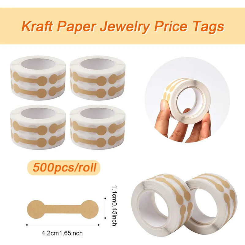 Kraft Paper Jewelry Price Tag Self Adhesive Barbell Stickers DIY Necklace Ring Bracelet Identify Display Packaging Labels Tools