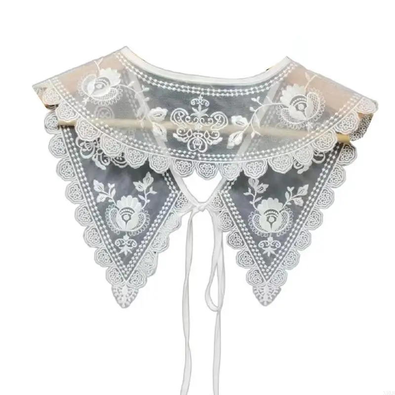 N5KB False Collar Vintage Princess Decorative Dickey Collar Shawl Embroidery Floral Detachable Necklace