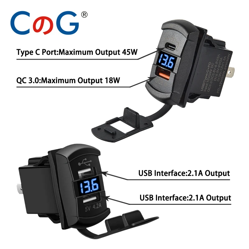 CG Dual Interface USB Rocker Switch Charge Socket LED Digital Voltmeter for Rocker Marine Switch Panel on Boat RV Vehicle