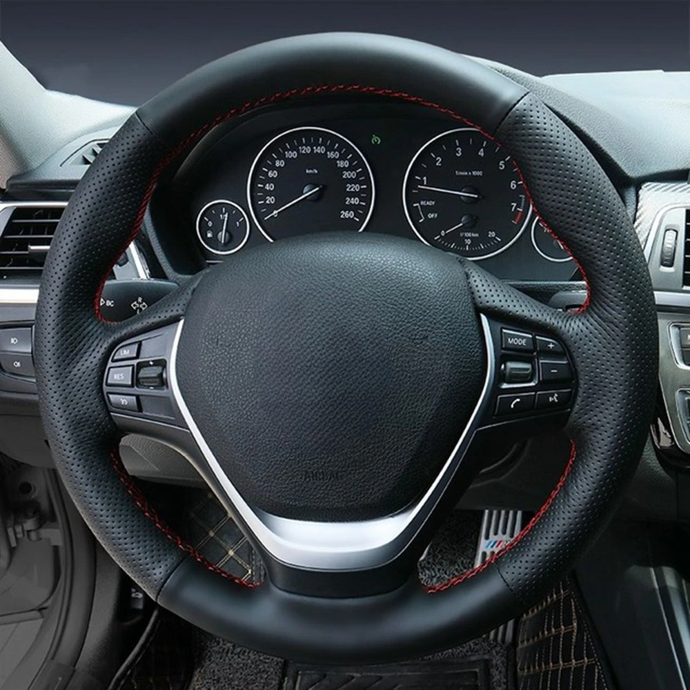 Anti-slip Black Genuine Leather Car Steering Wheel Cover For BMW F30 320i 328i 320d F20 F21 F22 F23 F30 F31 F34 F32 F33 F36