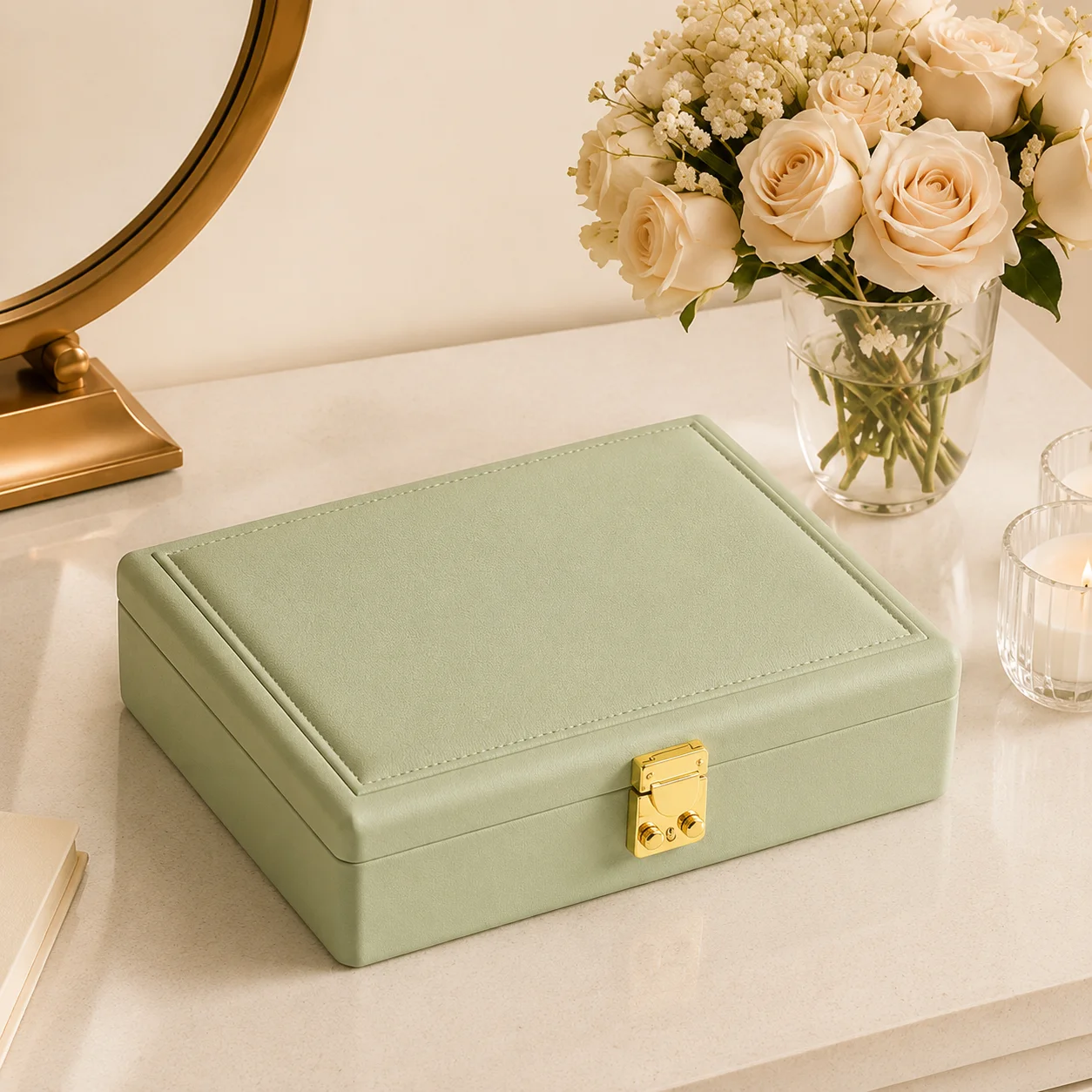 Oirlv Large Jewelry Box for Women, Single Layer Velvet Jewelry Organizer with Lock and Key, Removable Dividers, Travel Display Storage Case for Rings, Necklaces, Earrings, Bracelets, Avocado Green