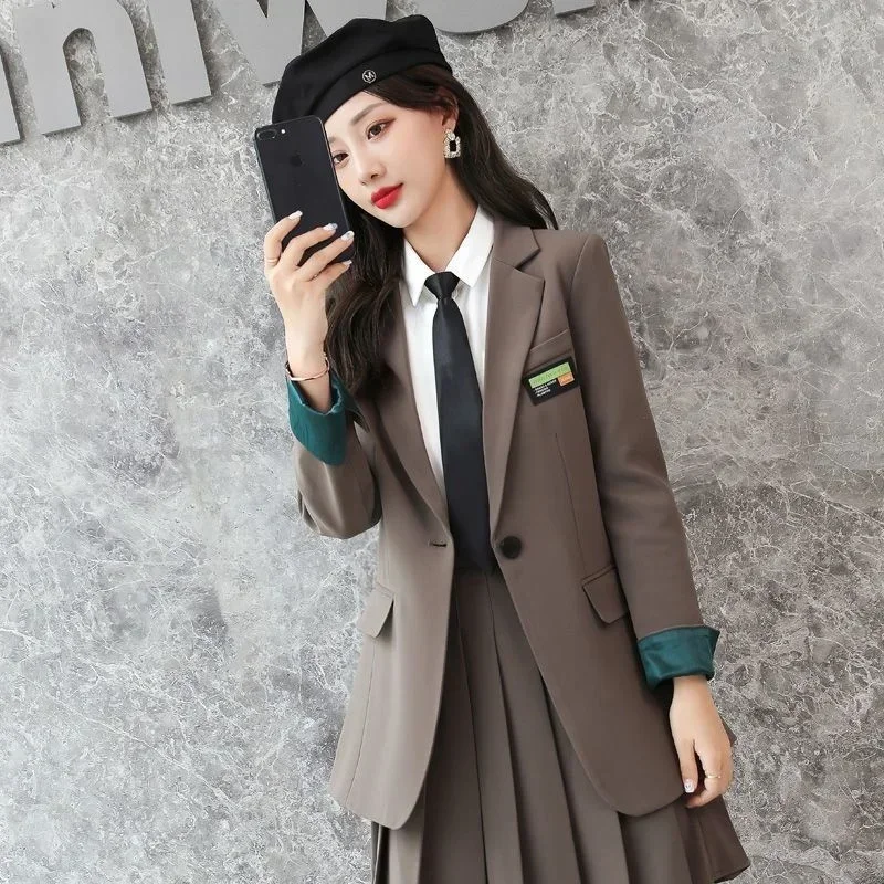 

College style commuting British style high-end fashion mid length covered belly slimming suit plaid spring and autumn jacket