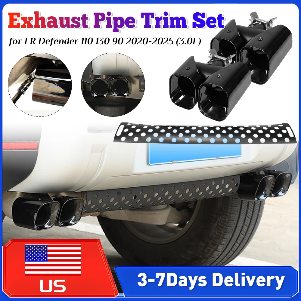 

Exhaust Pipe Trim Set Rear Tailpipe Muffler Decorative Guard Stainless Steel Fit Land Rover Defender 90 110 130 2020-2025 New ﻿