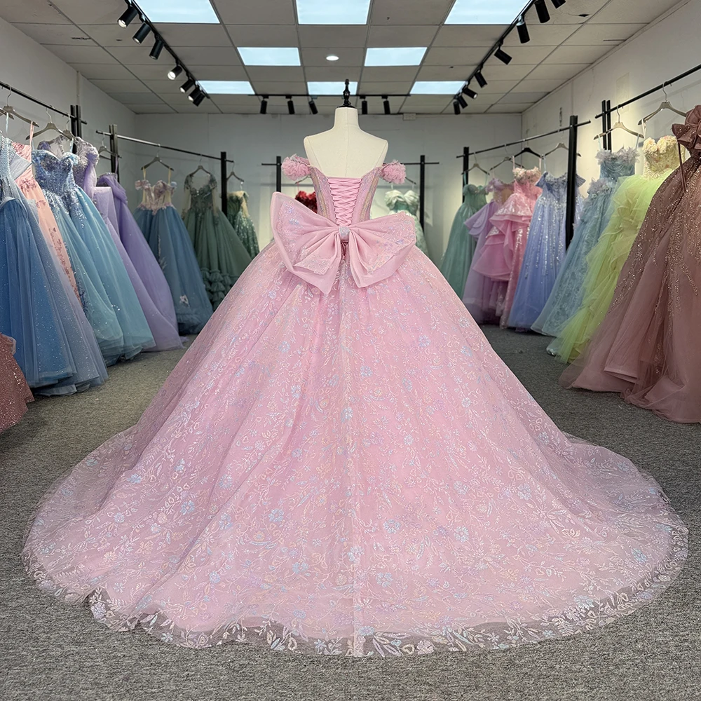 Ball Gown Quinceanera Dresses Masquerade Vestidos De 15 Anos XV Glittering Off Shoulder Princess Party Customized Cap Sleeve